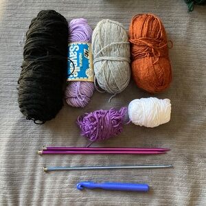 Free with purchase! Yarn, Knitting Needles, and Crochet Hooks
